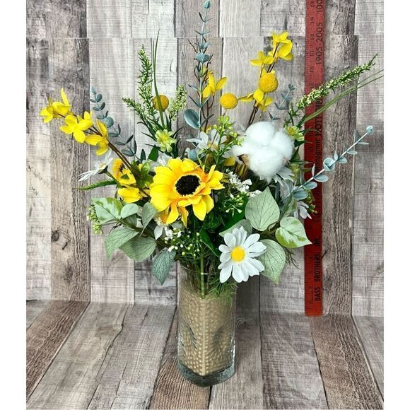 Sunflower Daisy Eucalyptus Floral Arrangement Baby Wedding Birthday Family Reuni - Picture 10 of 14